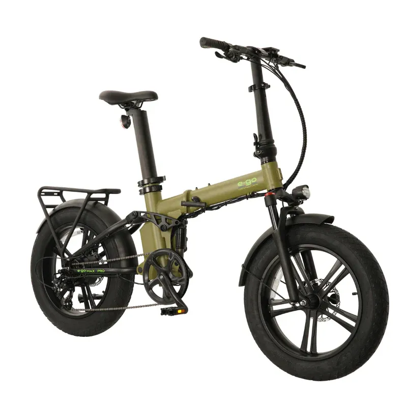 Ego Max+ PRO Folding Fat Tyre Electric Bike - Black/Silver/Khaki Green